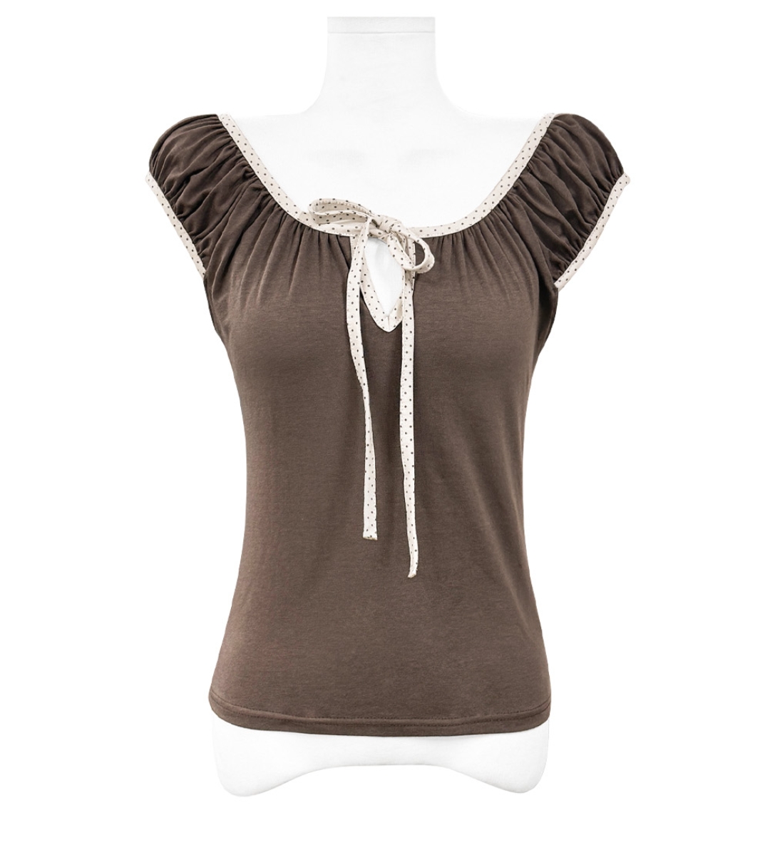 Korean Style Summer Polka Dot Tie-Up Pleated Slim-Fit Short Sleeve T-Shirt & Straight Casual Pants Set Korean Style Summer Polka Dot Tie-Up Pleated Slim-Fit Short Sleeve T-Shirt & Straight Casual Pants Set