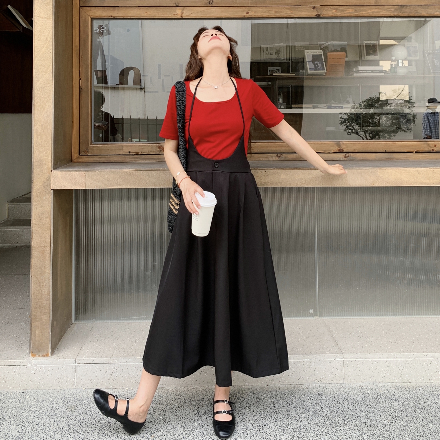 Korean Style Summer Two-Piece Set: Red Short Sleeve T-Shirt & Halter A-Line Skirt, Trendy Fashion for 2025