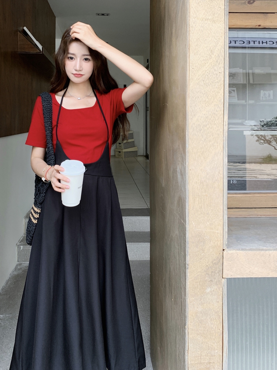 Korean Style Summer Two-Piece Set: Red Short Sleeve T-Shirt & Halter A-Line Skirt, Trendy Fashion for 2025 Korean Style Summer Two-Piece Set: Red Short Sleeve T-Shirt & Halter A-Line Skirt, Trendy Fashion for 2025