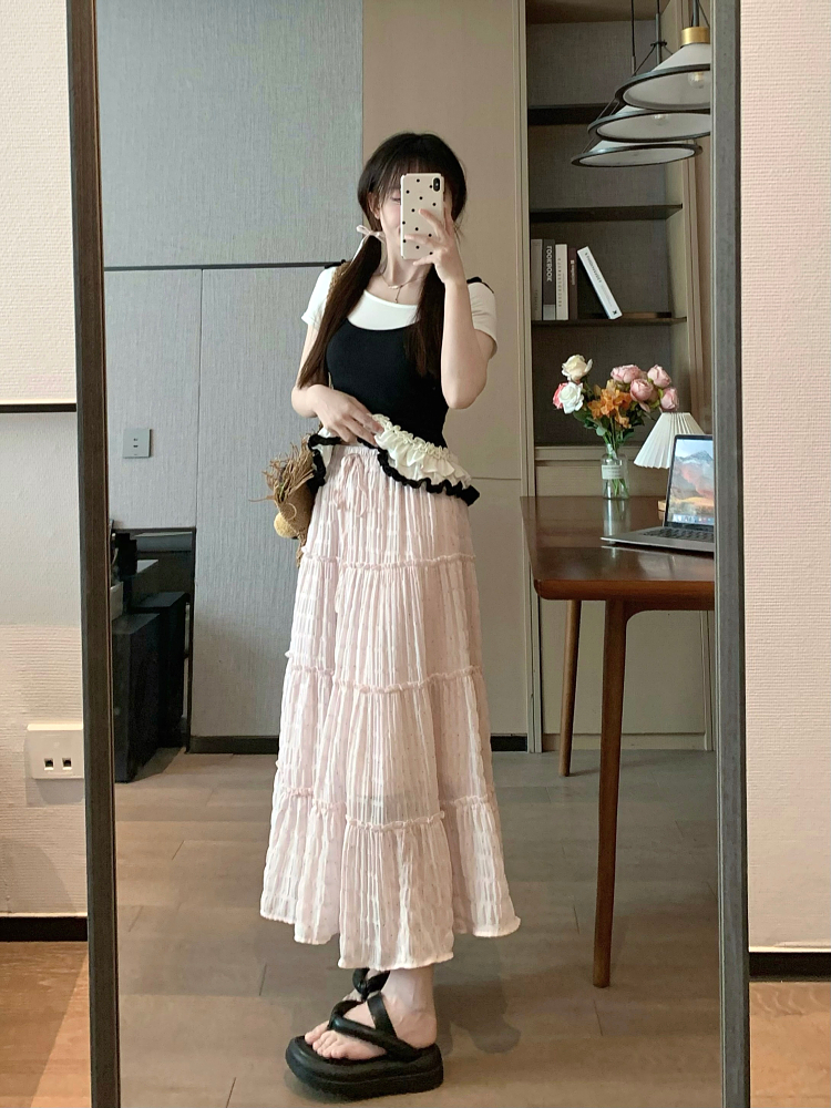 Korean Style Sweet Barbie Pink High-Waisted Cake Skirt for Spring and Summer Holidays - Gentle Girl Fashion Korean Style Sweet Barbie Pink High-Waisted Cake Skirt for Spring and Summer Holidays - Gentle Girl Fashion