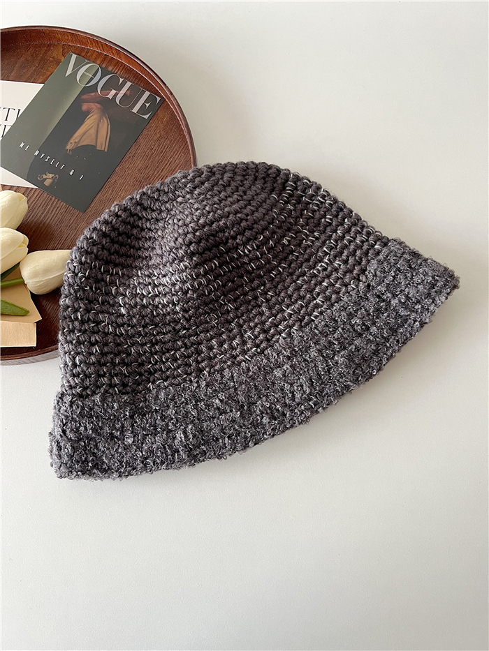 Korean Style Vintage Handmade Color-Block Crochet Yarn Fisherman Hat for Women - Versatile Face-Shaping Small Bucket Hat