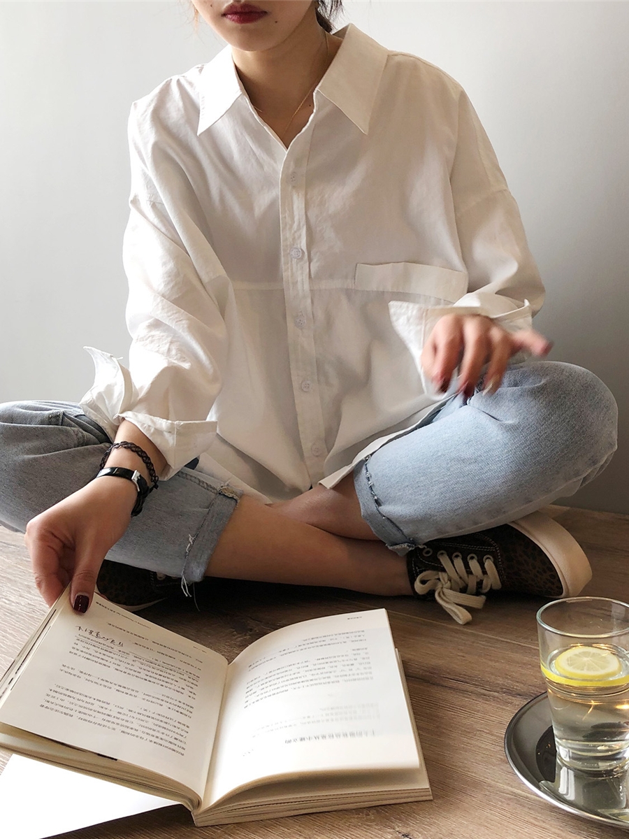 Korean Style Vintage Long Sleeve Shirt for Women, Loose Fit 2025 Spring Top, Trendy Student Fashion Korean Style Vintage Long Sleeve Shirt for Women, Loose Fit 2025 Spring Top, Trendy Student Fashion