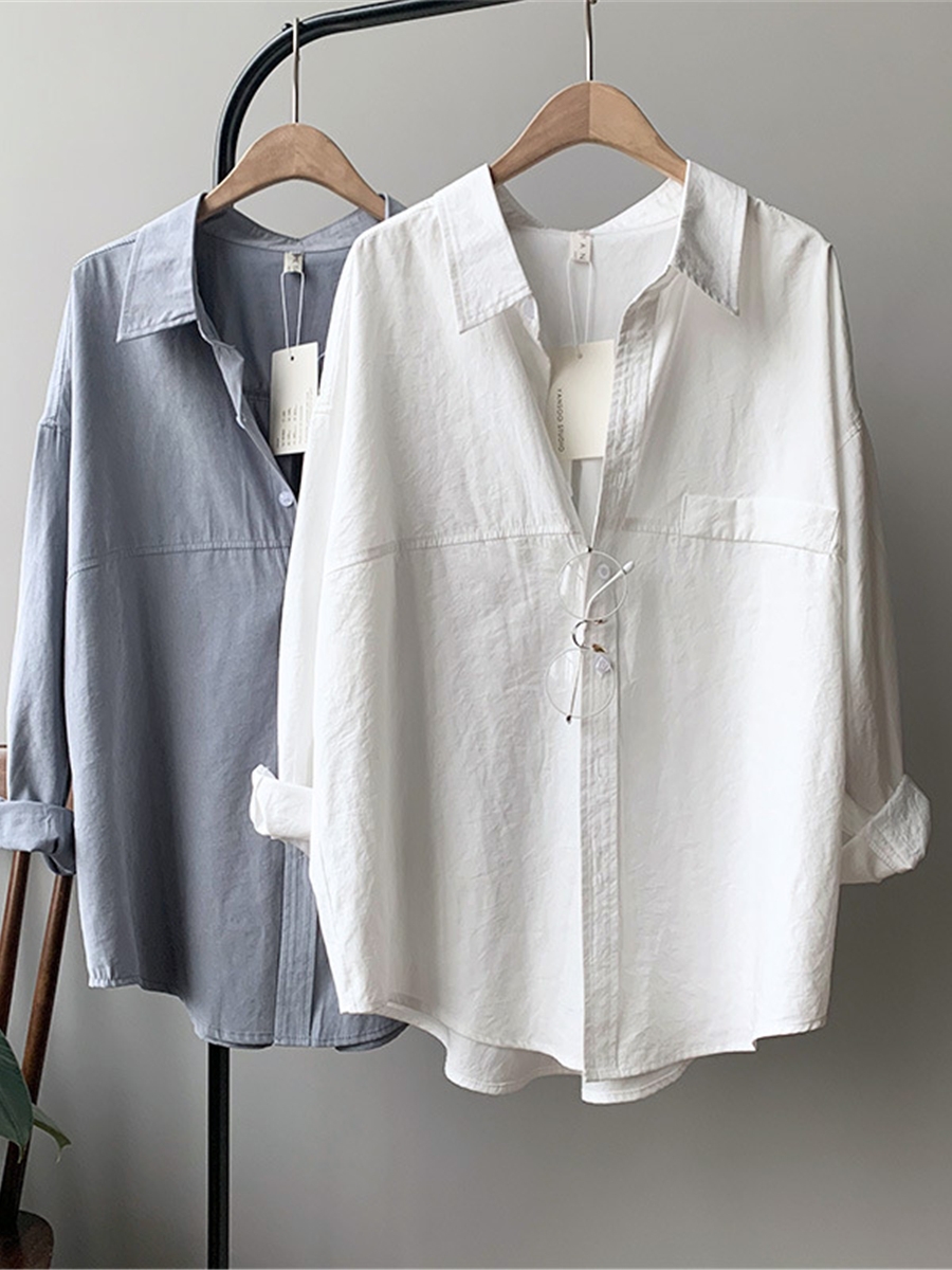 Korean Style Vintage Long Sleeve Shirt for Women, Loose Fit 2025 Spring Top, Trendy Student Fashion Korean Style Vintage Long Sleeve Shirt for Women, Loose Fit 2025 Spring Top, Trendy Student Fashion