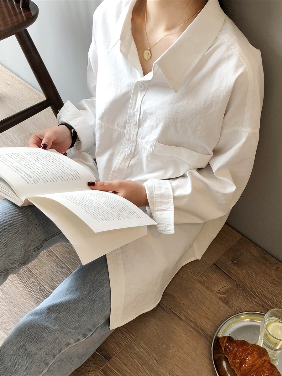 Korean Style Vintage Long Sleeve Shirt for Women, Loose Fit 2025 Spring Top, Trendy Student Fashion Korean Style Vintage Long Sleeve Shirt for Women, Loose Fit 2025 Spring Top, Trendy Student Fashion