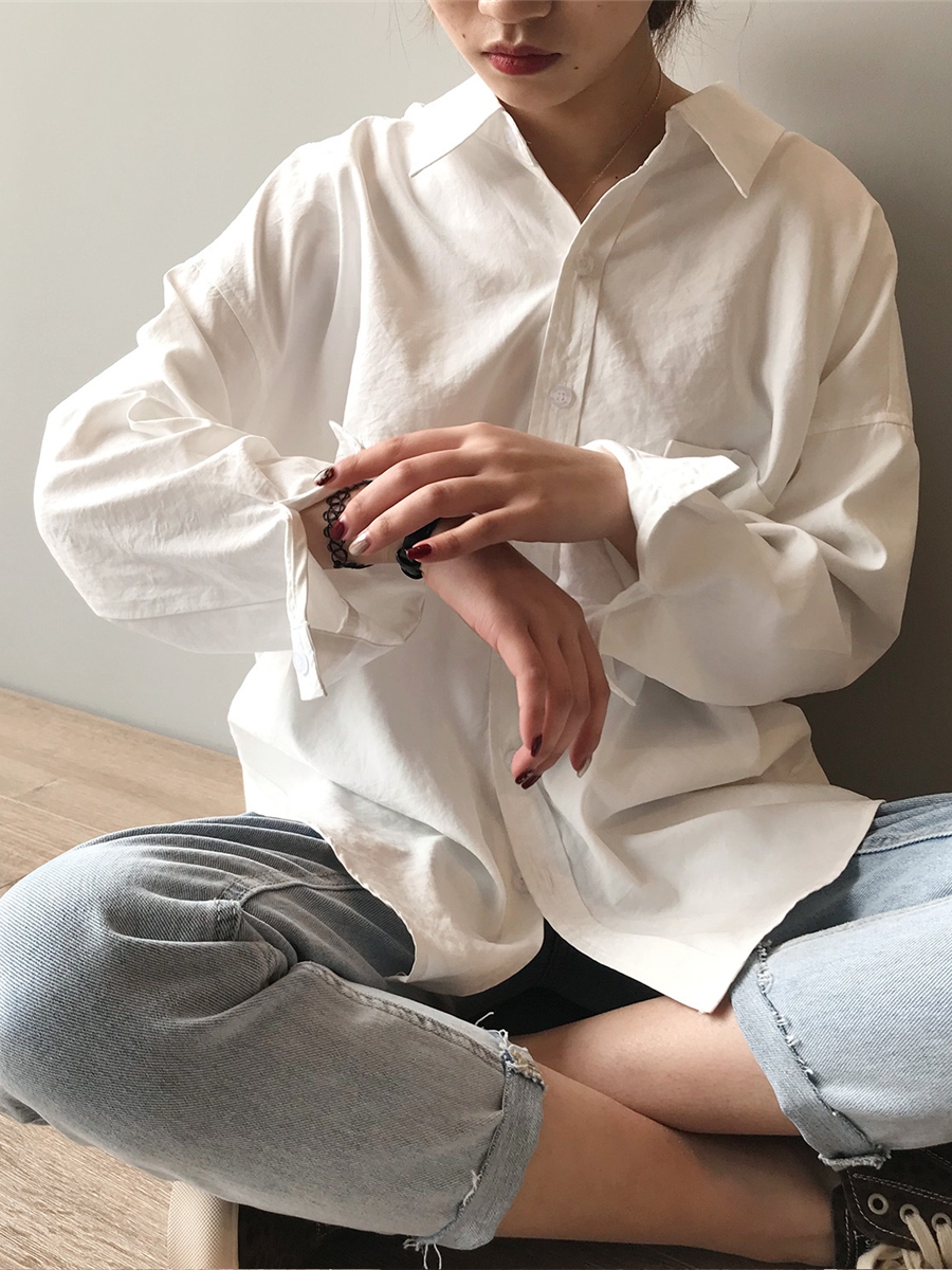 Korean Style Vintage Long Sleeve Shirt for Women, Loose Fit 2025 Spring Top, Trendy Student Fashion