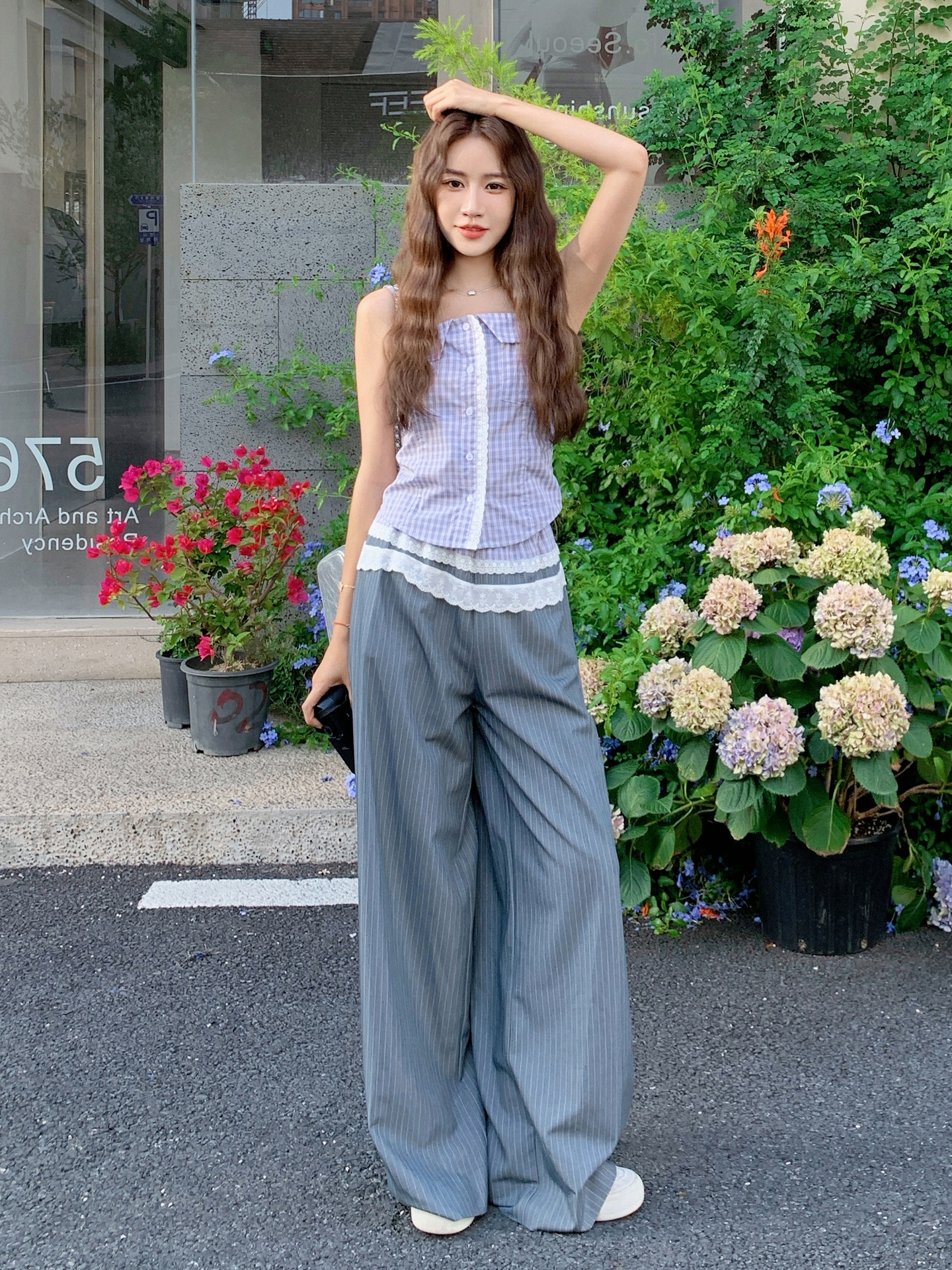 Korean-Style Vintage Plaid Camisole and Wide-Leg Pants Two-Piece Set for Women - Summer 2025 Casual Fashion for Petite Sizes