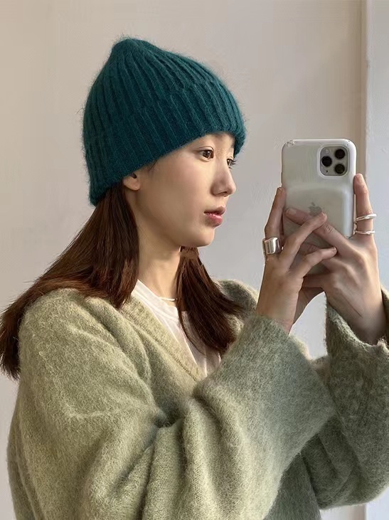 Korean Style Wide Ribbed Angora Rabbit Hair Yarn Hat in Multi-Color - Cozy Winter Accessory for Fashion-Forward Looks Korean Style Wide Ribbed Angora Rabbit Hair Yarn Hat in Multi-Color - Cozy Winter Accessory for Fashion-Forward Looks