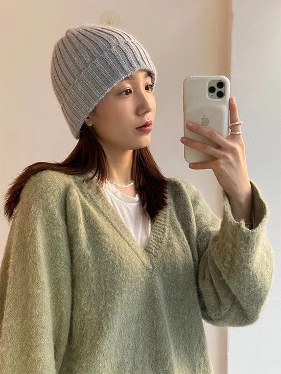 Korean Style Wide Ribbed Angora Rabbit Hair Yarn Hat in Multi-Color - Cozy Winter Accessory for Fashion-Forward Looks Korean Style Wide Ribbed Angora Rabbit Hair Yarn Hat in Multi-Color - Cozy Winter Accessory for Fashion-Forward Looks