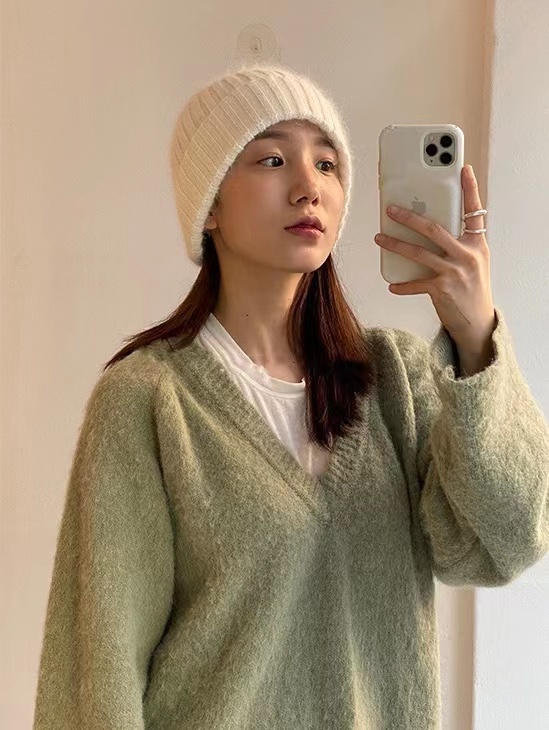 Korean Style Wide Ribbed Angora Rabbit Hair Yarn Hat in Multi-Color - Cozy Winter Accessory for Fashion-Forward Looks Korean Style Wide Ribbed Angora Rabbit Hair Yarn Hat in Multi-Color - Cozy Winter Accessory for Fashion-Forward Looks