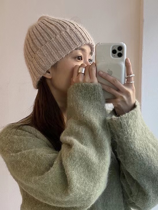 Korean Style Wide Ribbed Angora Rabbit Hair Yarn Hat in Multi-Color - Cozy Winter Accessory for Fashion-Forward Looks Korean Style Wide Ribbed Angora Rabbit Hair Yarn Hat in Multi-Color - Cozy Winter Accessory for Fashion-Forward Looks