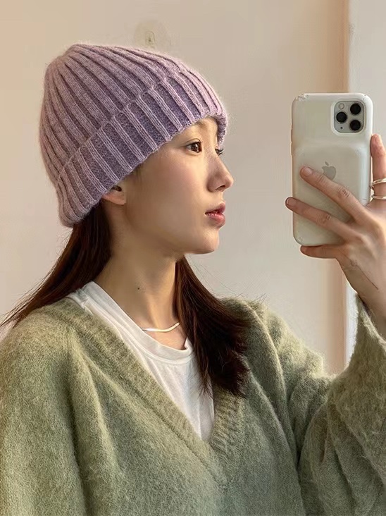 Korean Style Wide Ribbed Angora Rabbit Hair Yarn Hat in Multi-Color - Cozy Winter Accessory for Fashion-Forward Looks Korean Style Wide Ribbed Angora Rabbit Hair Yarn Hat in Multi-Color - Cozy Winter Accessory for Fashion-Forward Looks