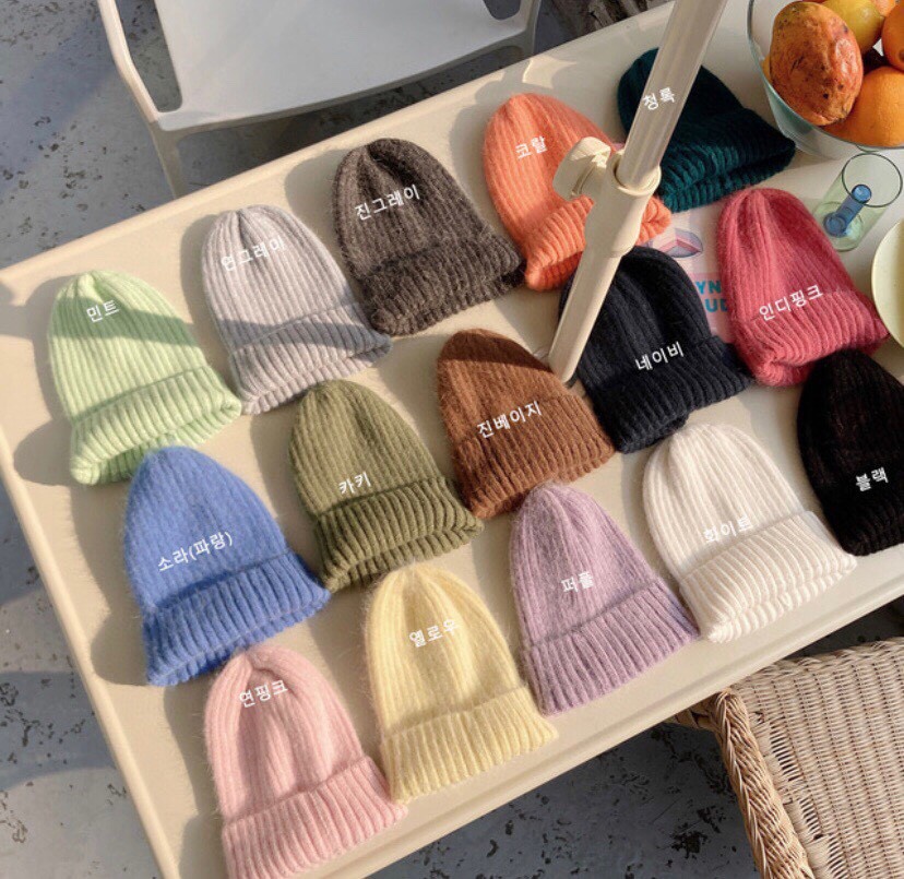 Korean Style Wide Ribbed Angora Rabbit Hair Yarn Hat in Multi-Color - Cozy Winter Accessory for Fashion-Forward Looks Korean Style Wide Ribbed Angora Rabbit Hair Yarn Hat in Multi-Color - Cozy Winter Accessory for Fashion-Forward Looks