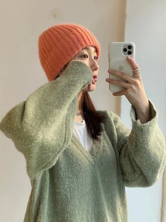 Korean Style Wide Ribbed Angora Rabbit Hair Yarn Hat in Multi-Color - Cozy Winter Accessory for Fashion-Forward Looks Korean Style Wide Ribbed Angora Rabbit Hair Yarn Hat in Multi-Color - Cozy Winter Accessory for Fashion-Forward Looks