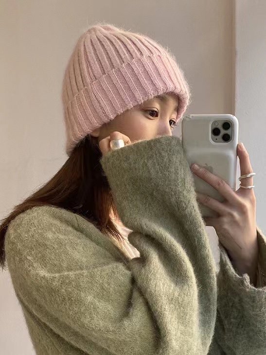 Korean Style Wide Ribbed Angora Rabbit Hair Yarn Hat in Multi-Color - Cozy Winter Accessory for Fashion-Forward Looks Korean Style Wide Ribbed Angora Rabbit Hair Yarn Hat in Multi-Color - Cozy Winter Accessory for Fashion-Forward Looks