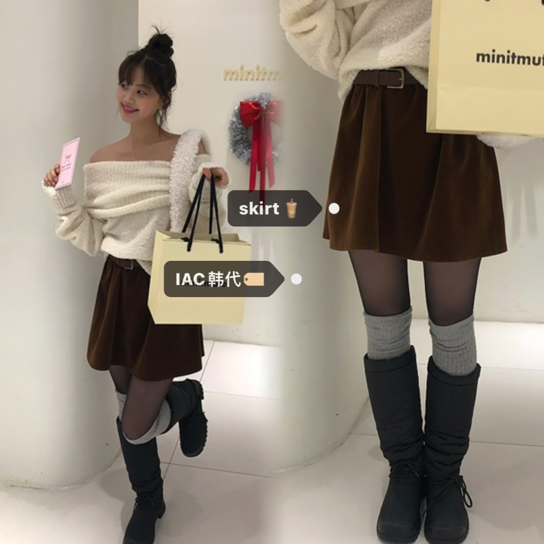 Korean Style Winter Mini Skirt Set with Waist Belt in Beautiful Matte Velvet - Trendy Fashion for Girls