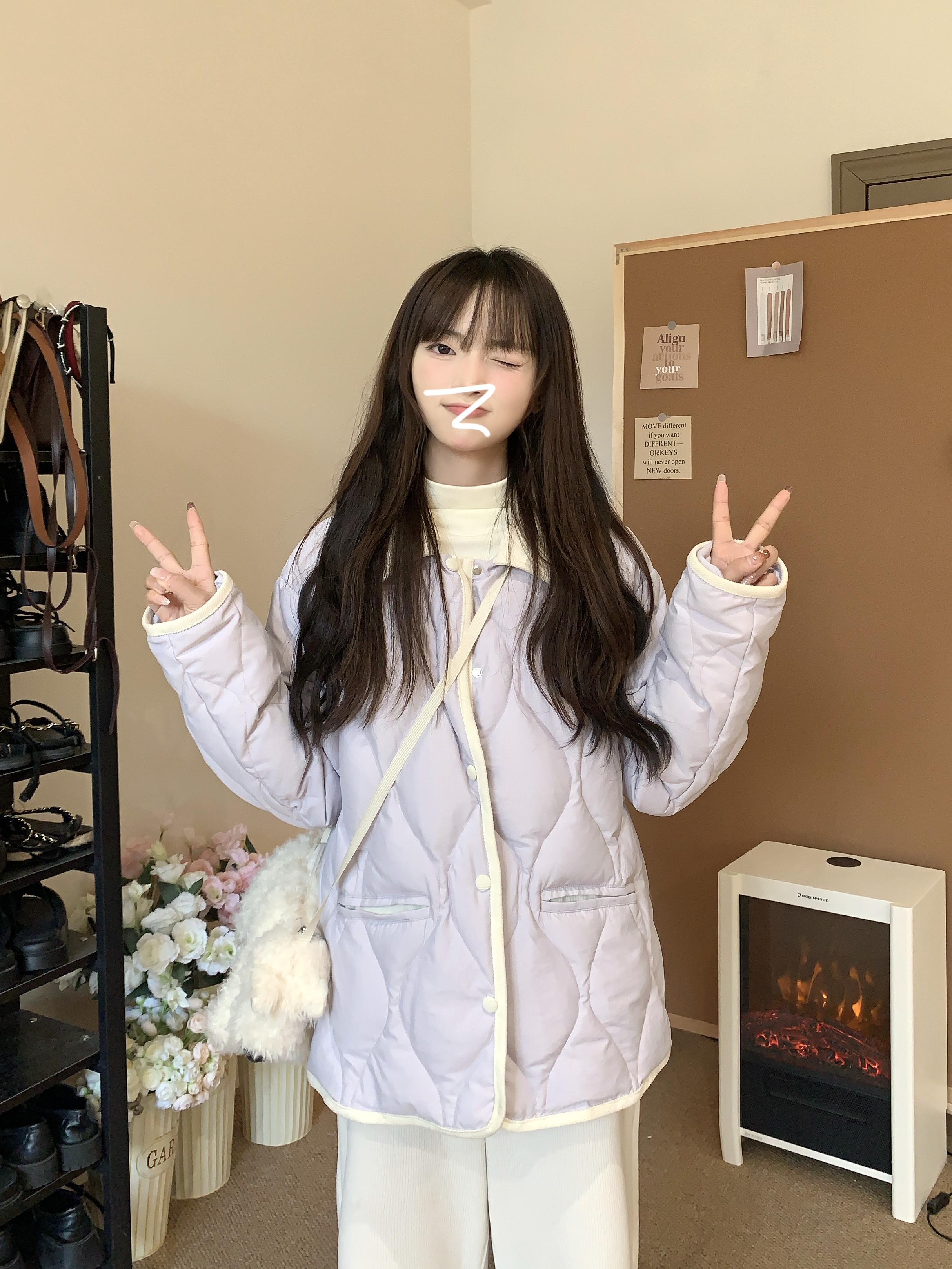 Korean-Style Winter Purple Cotton Bread Jacket for Women - Loose Slimming Warm Coat Korean-Style Winter Purple Cotton Bread Jacket for Women - Loose Slimming Warm Coat