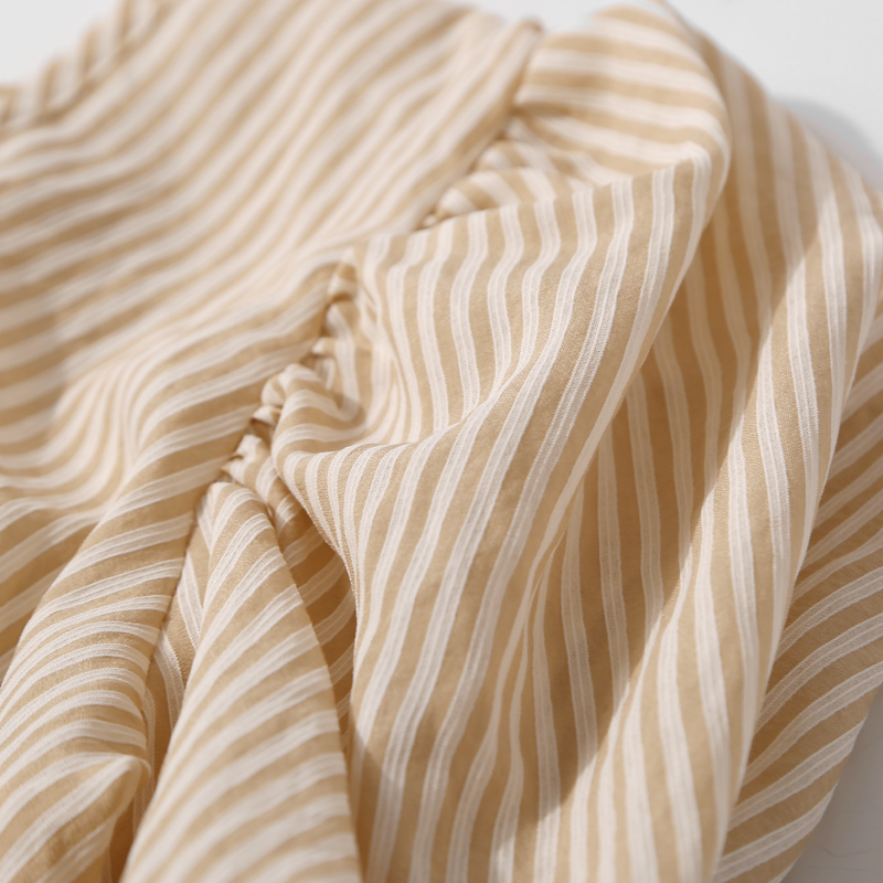 Korean Style Women's Summer Casual Top - Deep V-Neck, Tied Backless, Slim Fit Striped Design for Effortless European Fashion