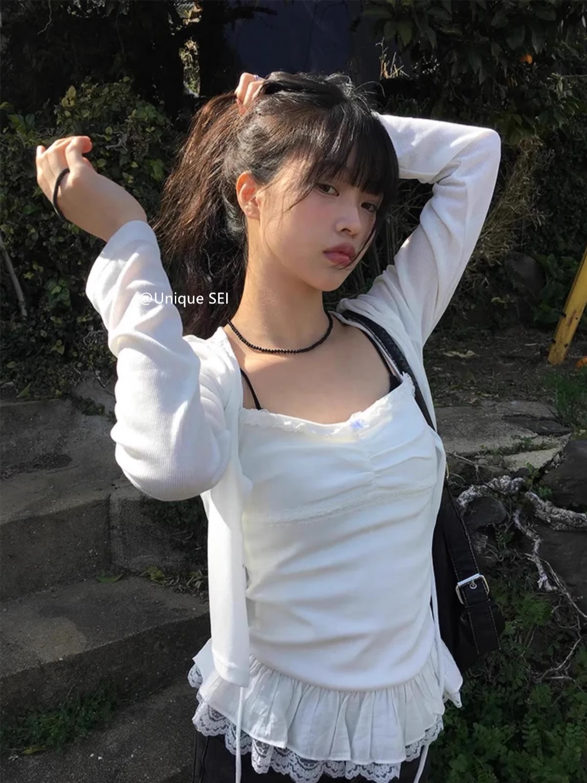 Korean Style Women's Two-Piece Set, Unique Tie Design Camisole and Cardigan, Gentle Aesthetic Top for Casual Wear