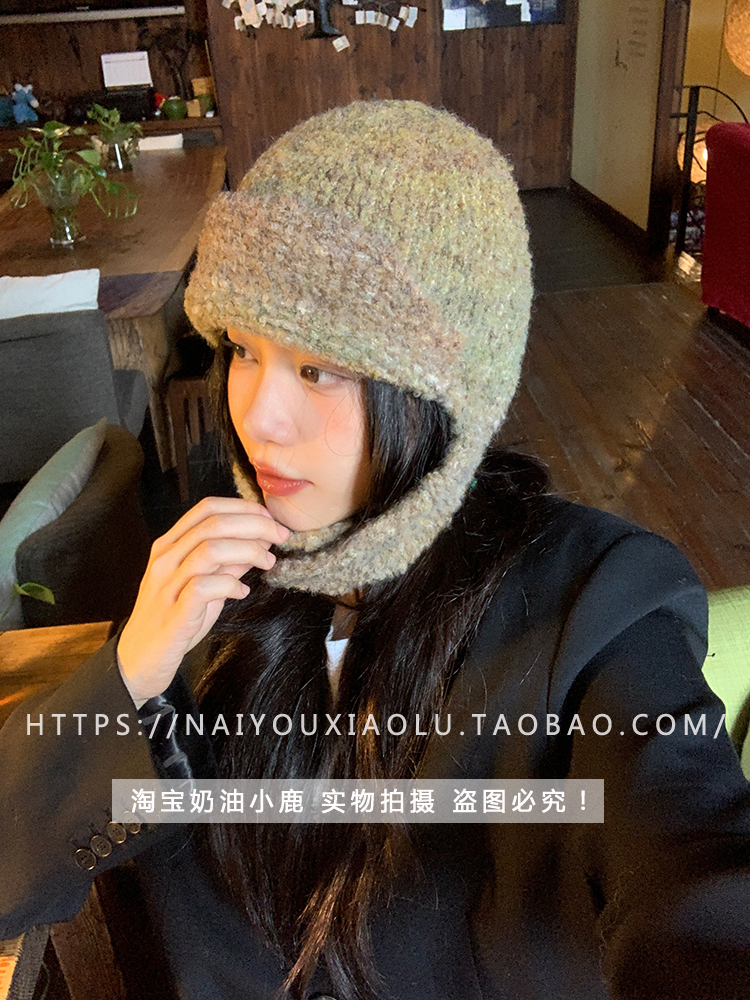 Korean-Style Wool Knitted Mixed Color Circle Yarn Flying Hat for Women - Winter Warm Ear Protection Lei Feng Beanie Korean-Style Wool Knitted Mixed Color Circle Yarn Flying Hat for Women - Winter Warm Ear Protection Lei Feng Beanie