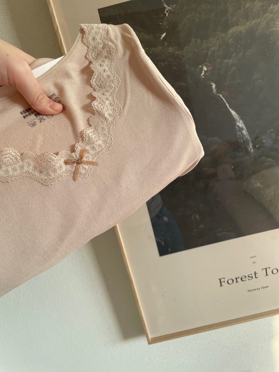 Lace Bow Tie Autumn Top and Pants Set - Gentle White Thermal Underwear with Cashmere Feel for Cozy Fall Style