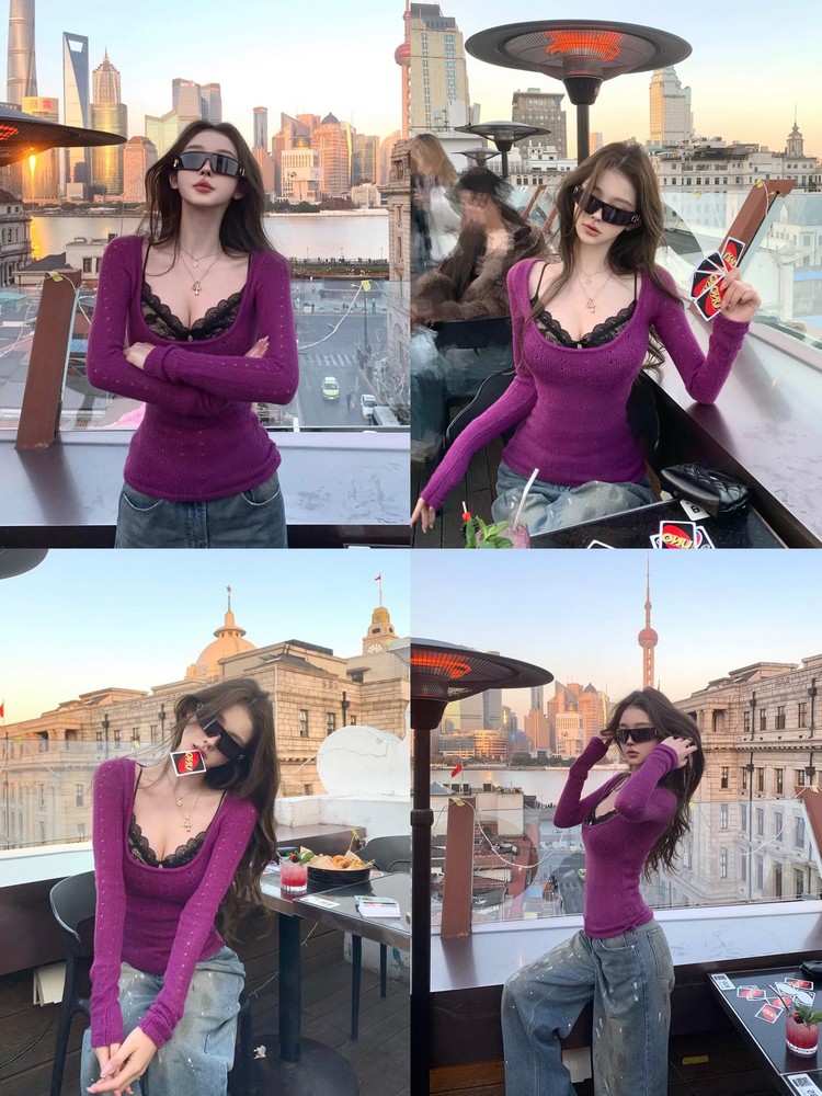 Lace Camisole Knit Top Set for Women - Slim Fit Hollow-Out Base Layer - Sexy Spring Style Lace Camisole Knit Top Set for Women - Slim Fit Hollow-Out Base Layer - Sexy Spring Style