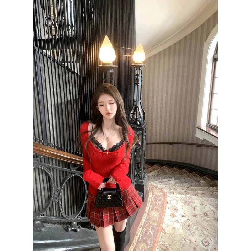 Lace Camisole Knit Top Set for Women - Slim Fit Hollow-Out Base Layer - Sexy Spring Style Lace Camisole Knit Top Set for Women - Slim Fit Hollow-Out Base Layer - Sexy Spring Style