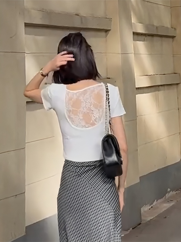 Lace Hollow Shoulder Short Sleeve T-Shirt for Women - Summer Slim Fit Cropped Top, Unique Style, Trendy Y2K Fashion