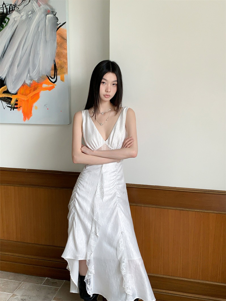 Lace Sheer Camisole Dress - French Style, Elegant White, Waist-Cinching, Slimming Long Dress for a Sexy, Chic Look Lace Sheer Camisole Dress - French Style, Elegant White, Waist-Cinching, Slimming Long Dress for a Sexy, Chic Look