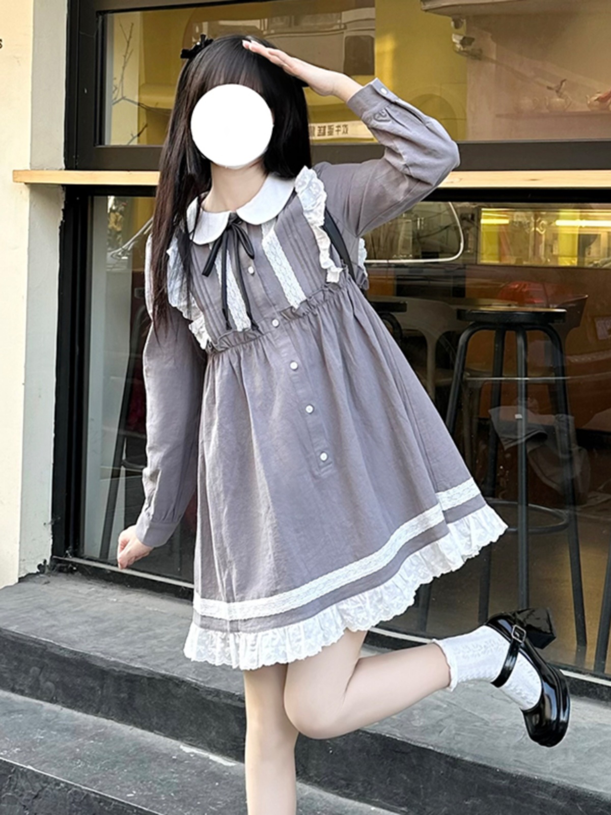 Lace Trim Doll Collar Long Sleeve Dress in Pudding Bear Style for Spring Autumn - Cute College Style Fashion Dress Lace Trim Doll Collar Long Sleeve Dress in Pudding Bear Style for Spring Autumn - Cute College Style Fashion Dress
