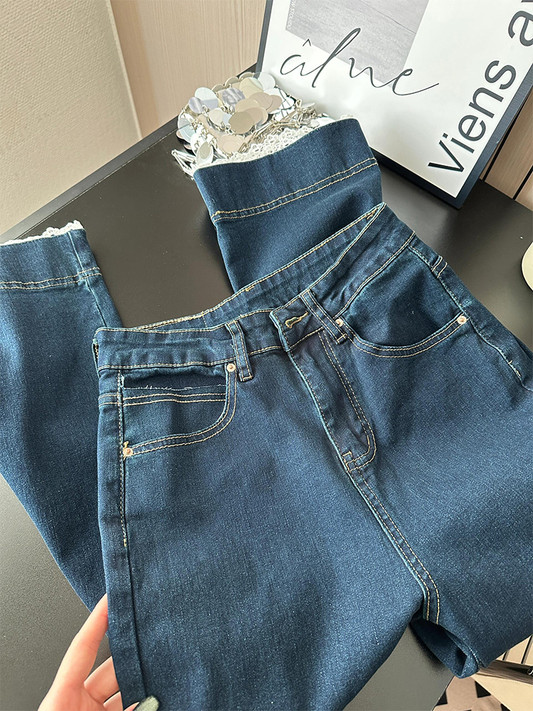 Lace Trim High-Waisted Denim Pants for Women - Summer 2025 Loose Slimming Straight-Leg Style for Petite Sizes Lace Trim High-Waisted Denim Pants for Women - Summer 2025 Loose Slimming Straight-Leg Style for Petite Sizes
