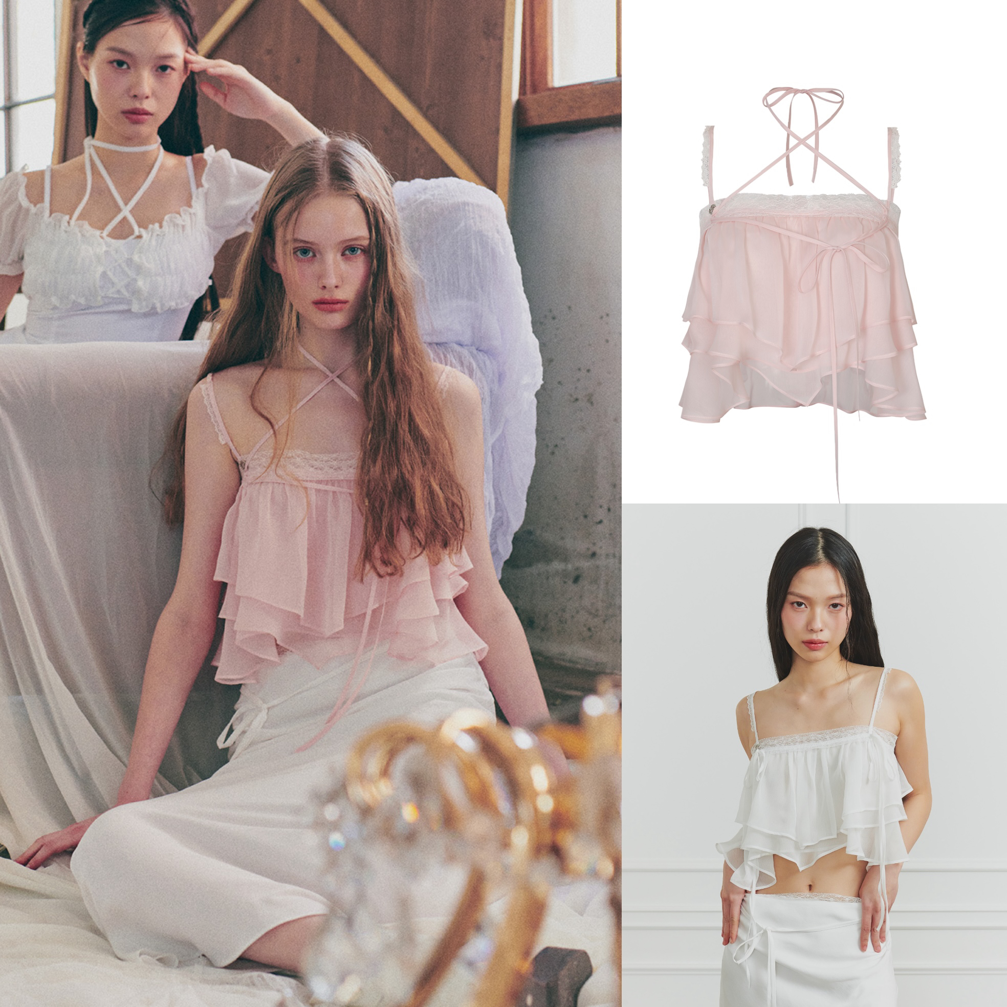 Lace Trim Ruffled Strap Camisole for Women - Summer Fashion, Korean Style, 90s Inspired Design Lace Trim Ruffled Strap Camisole for Women - Summer Fashion, Korean Style, 90s Inspired Design