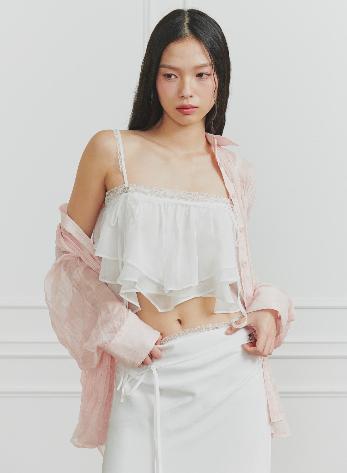 Lace Trim Ruffled Strap Camisole for Women - Summer Fashion, Korean Style, 90s Inspired Design Lace Trim Ruffled Strap Camisole for Women - Summer Fashion, Korean Style, 90s Inspired Design