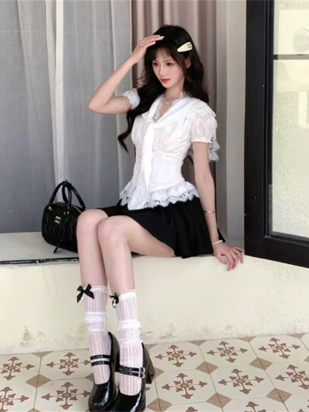 Lace-Trimmed Short Sleeve Top & High-Waisted Skirt 3-Piece Set for Women - Sweet and Spicy Spring Collection, Chic Y2K Style Lace-Trimmed Short Sleeve Top & High-Waisted Skirt 3-Piece Set for Women - Sweet and Spicy Spring Collection, Chic Y2K Style