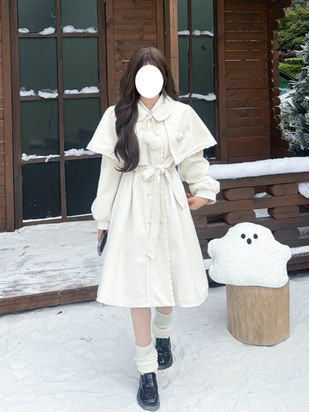 Lace-Up Pudding Bear JK Uniform Cape Shawl Dress for Women - Elegant Autumn Winter Coat 2025, Y2K Korean Style Fashion Lace-Up Pudding Bear JK Uniform Cape Shawl Dress for Women - Elegant Autumn Winter Coat 2025, Y2K Korean Style Fashion