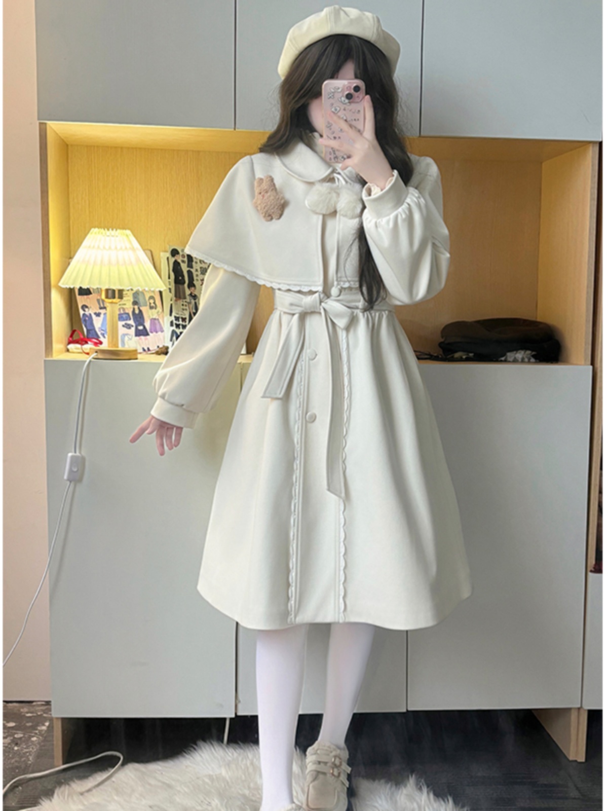 Lace-Up Pudding Bear JK Uniform Cape Shawl Dress for Women - Elegant Autumn Winter Coat 2025, Y2K Korean Style Fashion Lace-Up Pudding Bear JK Uniform Cape Shawl Dress for Women - Elegant Autumn Winter Coat 2025, Y2K Korean Style Fashion