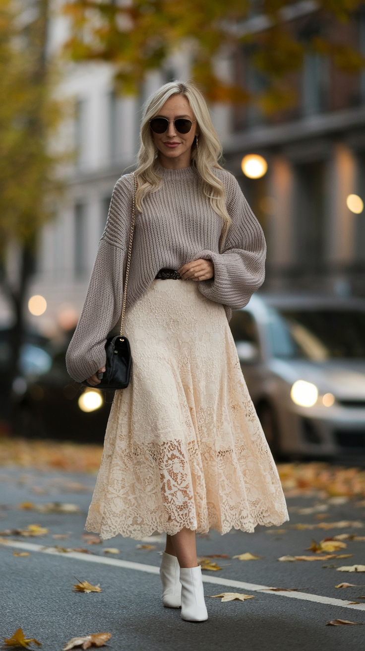 Lace Skirt and Sweater Outfit: Perfect Fall Pairing outfit idea
