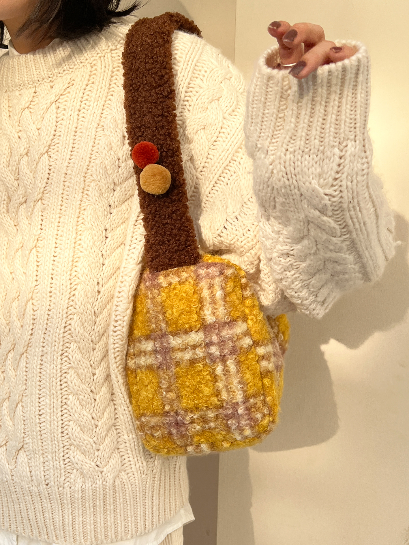 Lamb Wool Large Capacity Versatile Shoulder Bag - Raw Toast Spring Autumn Niche Underarm Bag Lamb Wool Large Capacity Versatile Shoulder Bag - Raw Toast Spring Autumn Niche Underarm Bag