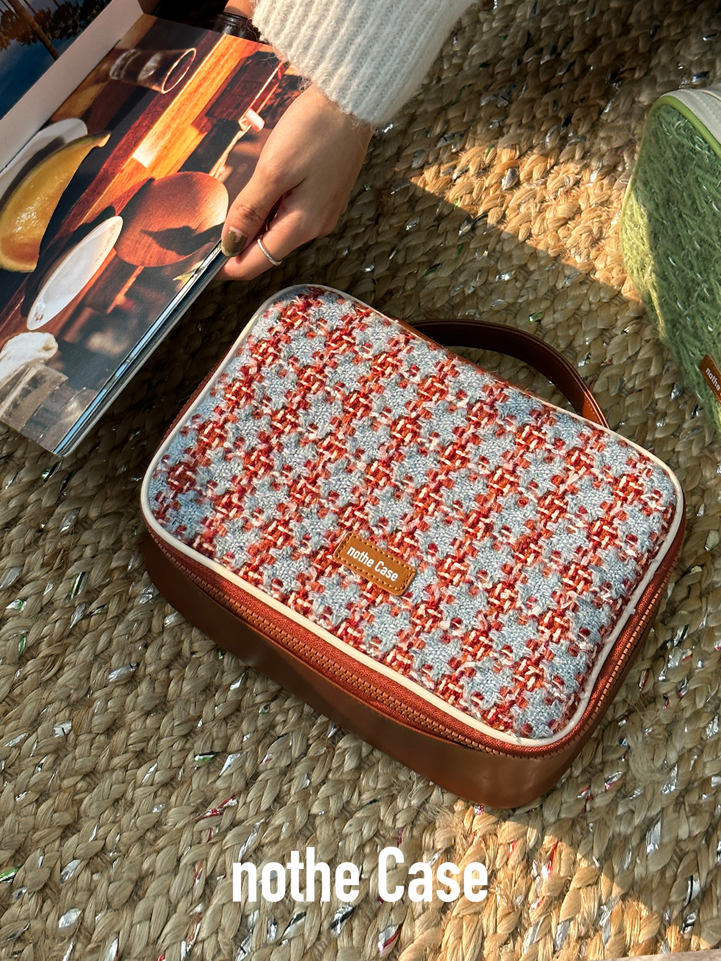 Large Capacity Woolen Makeup Bag - Autumn Fruit Party Design, Portable Travel Tote for Storage