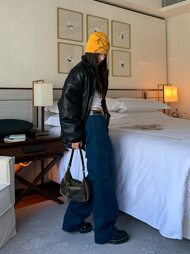 Large Pocket Straight Loose Work Pants for Women - Slimming Pure Cotton Floor-Length Design for Short People Large Pocket Straight Loose Work Pants for Women - Slimming Pure Cotton Floor-Length Design for Short People