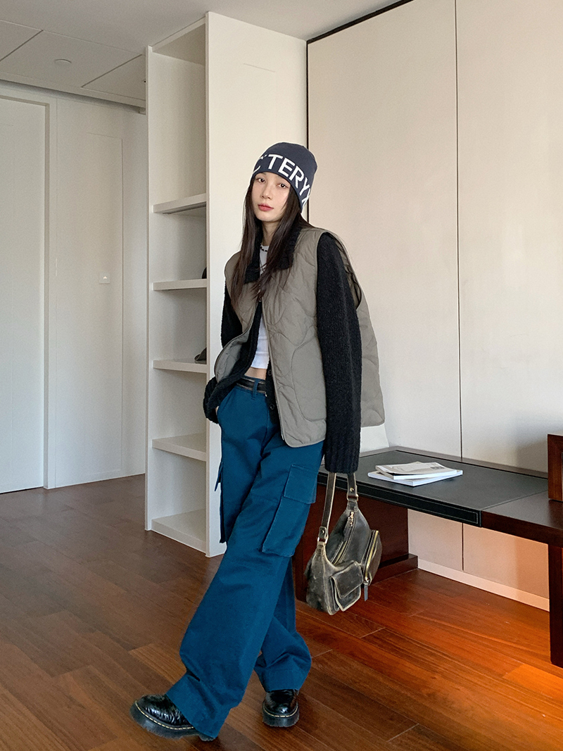 Large Pocket Straight Loose Work Pants for Women - Slimming Pure Cotton Floor-Length Design for Short People