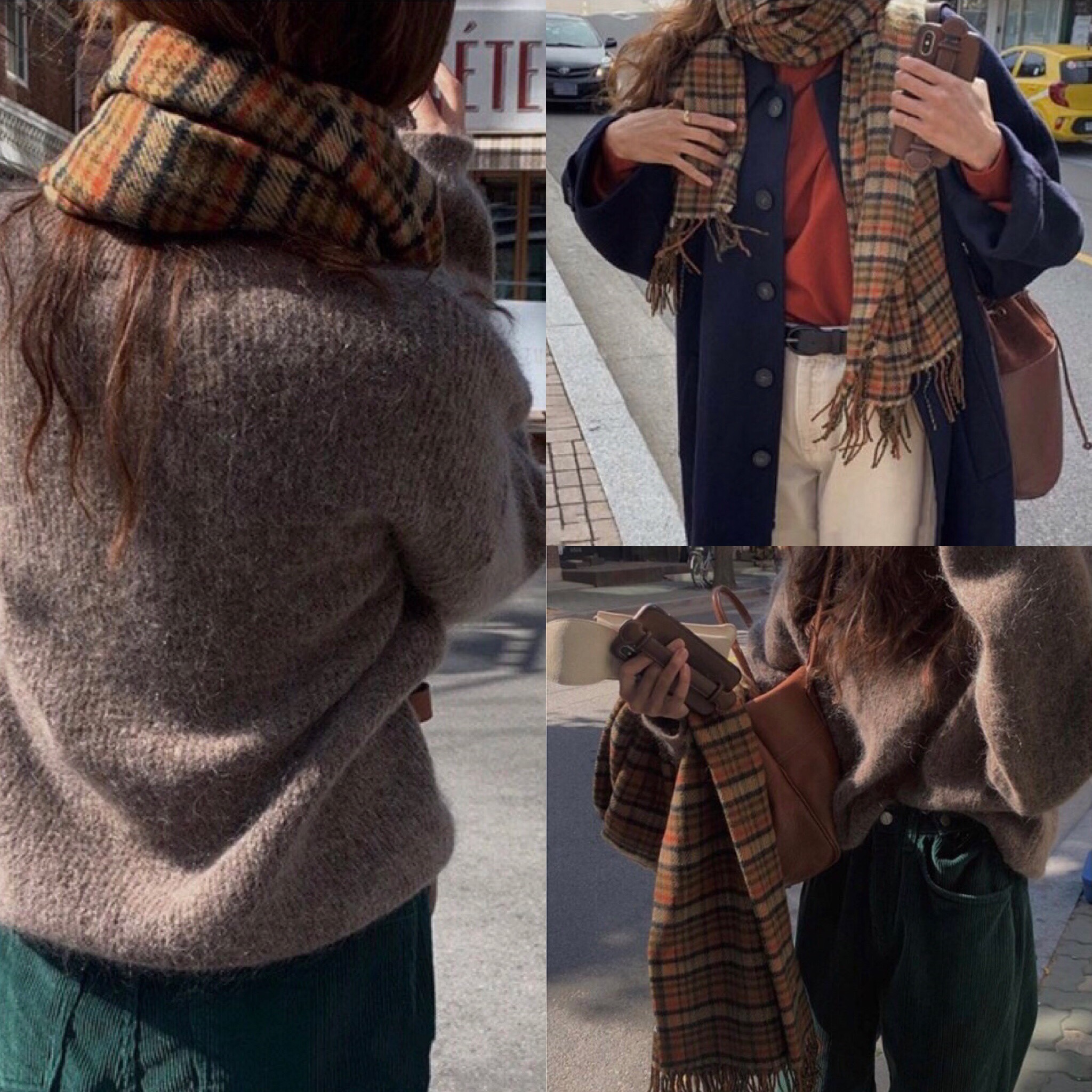 Latte Orchid Orange Coffee Fine Plaid Scarf with Tassels - Korean Style Shawl for Chic Layering Latte Orchid Orange Coffee Fine Plaid Scarf with Tassels - Korean Style Shawl for Chic Layering