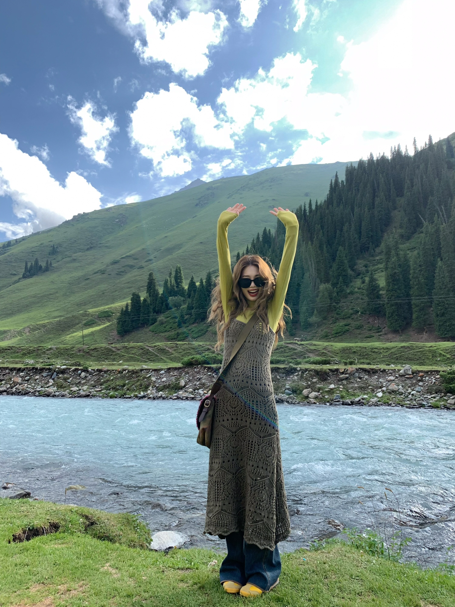 Layered Aesthetic Hollow Knit Dress with Tencel Wool Sweater â€“ 90s Inspired Fashion, Trendy Casual Look