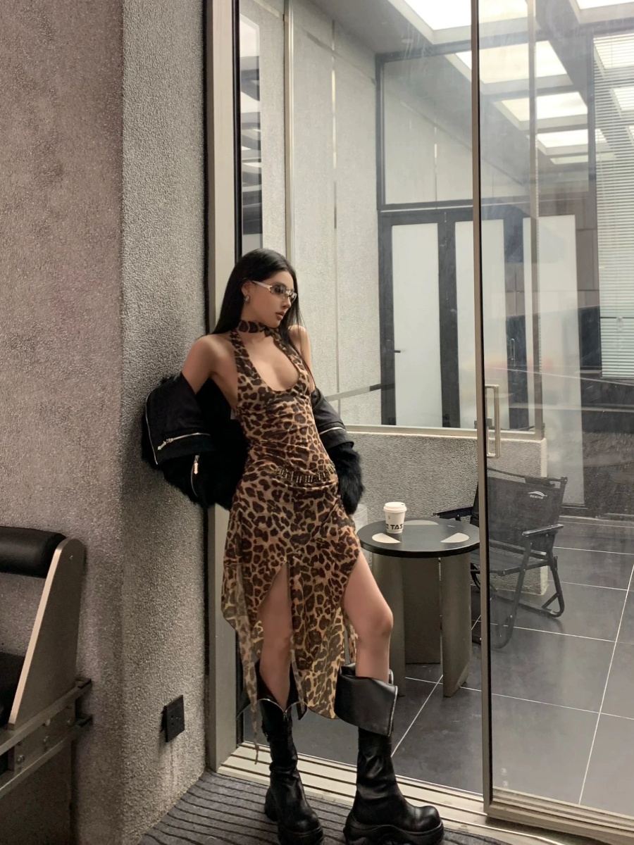 Leopard Print Irregular Hem Halter Backless Dress for Women - Sexy Summer Fashion for Hot Girls