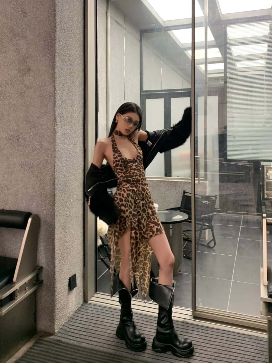 Leopard Print Irregular Hem Halter Backless Dress for Women - Sexy Summer Fashion for Hot Girls