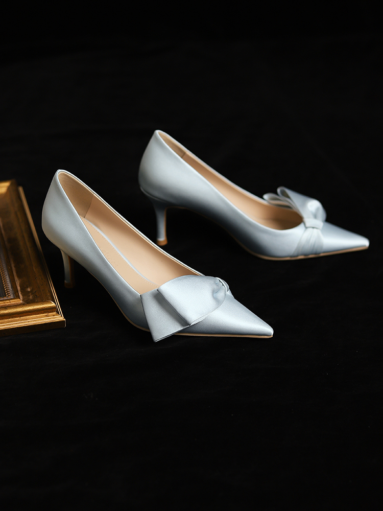 Light Blue Bridal High Heels - Comfortable French Style Wedding Shoes for Niche Design Gowns, Elegant and Chic