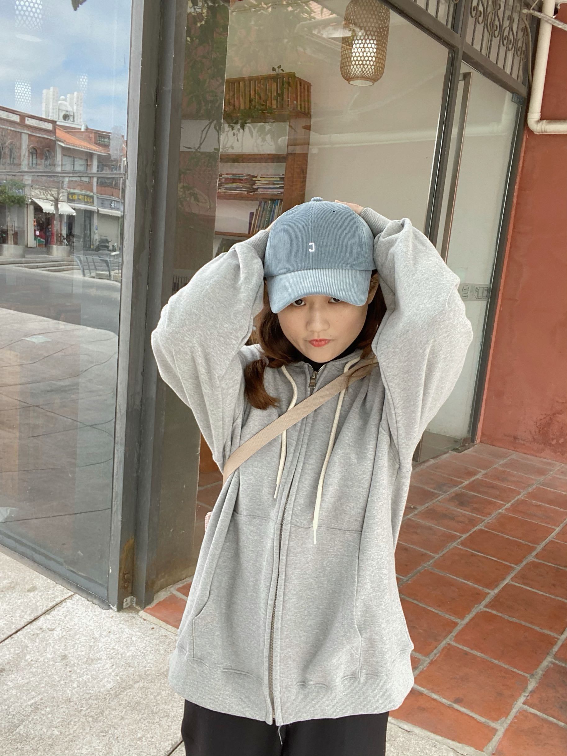 Light Blue Corduroy Baseball Cap, Trendy Korean Style with Small Logo, Perfect Fit for Casual Outfits