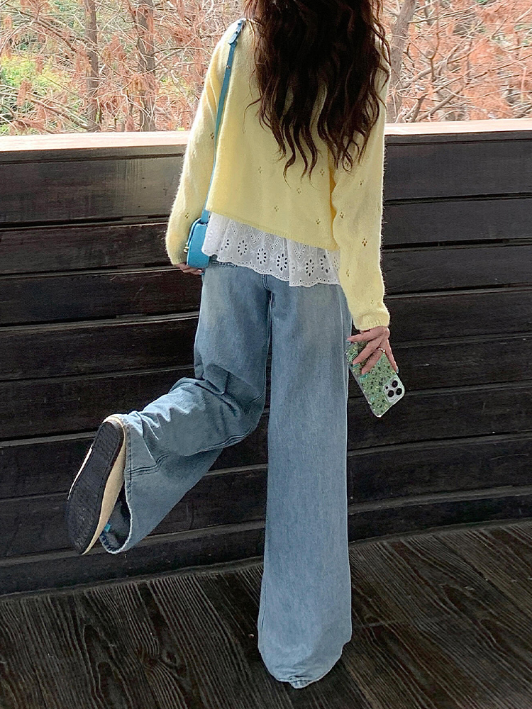 Light Blue High-Waisted Wide-Leg Jeans for Women, Retro Summer Style, Loose Fit Straight-Leg, Slimming Floor-Length Pants Light Blue High-Waisted Wide-Leg Jeans for Women, Retro Summer Style, Loose Fit Straight-Leg, Slimming Floor-Length Pants