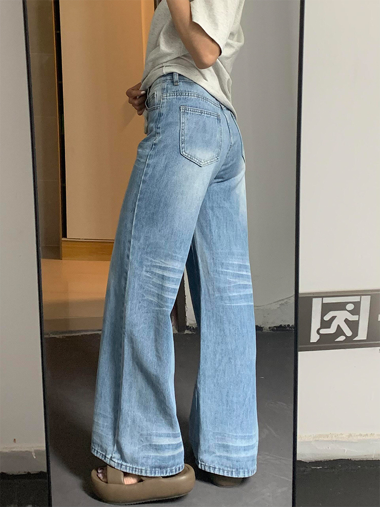 Light Blue High-Waisted Wide-Leg Jeans for Women, Summer Style, Washed Loose Fit, Slimming Versatile Straight-Leg Long Pants Light Blue High-Waisted Wide-Leg Jeans for Women, Summer Style, Washed Loose Fit, Slimming Versatile Straight-Leg Long Pants