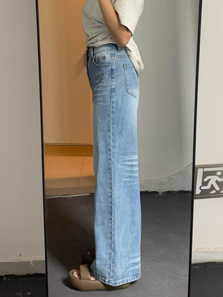 Light Blue High-Waisted Wide-Leg Jeans for Women, Summer Style, Washed Loose Fit, Slimming Versatile Straight-Leg Long Pants Light Blue High-Waisted Wide-Leg Jeans for Women, Summer Style, Washed Loose Fit, Slimming Versatile Straight-Leg Long Pants