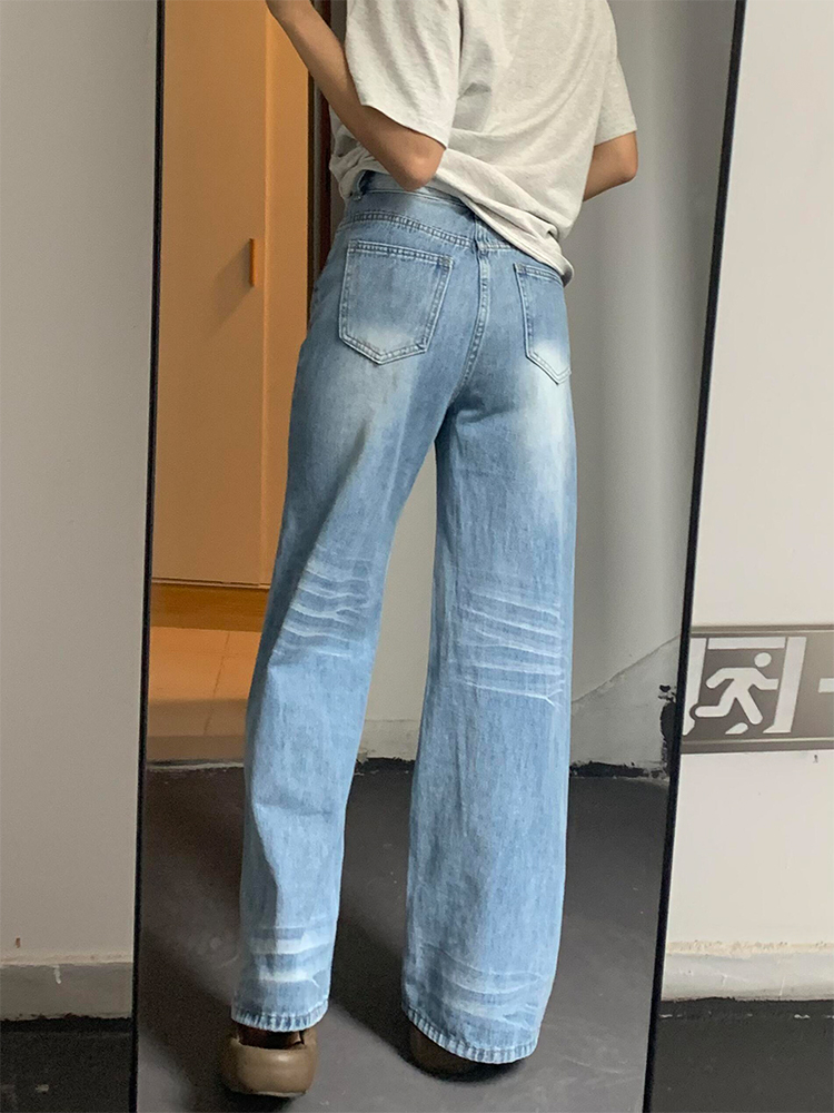 Light Blue High-Waisted Wide-Leg Jeans for Women, Summer Style, Washed Loose Fit, Slimming Versatile Straight-Leg Long Pants Light Blue High-Waisted Wide-Leg Jeans for Women, Summer Style, Washed Loose Fit, Slimming Versatile Straight-Leg Long Pants